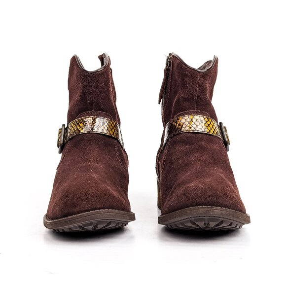 UGG Women Milnor Brown Suede Buckle Zip Ankle Western Heel Boots sz 7 - Picture 2 of 7